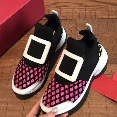 Rose red Mstacchi стразы Для женщин спортивная дышащая женская обувь из сетчатого материала на не сужающемся книзу массивном кроссовки из натуральной Кожаная обувь для отдыха Дамская обувь - Цвет: Rose red