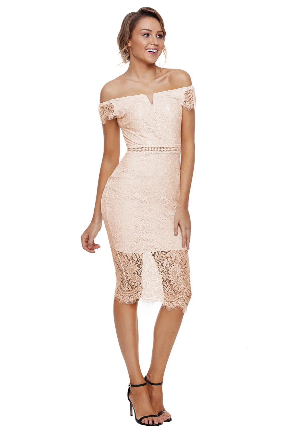 Для женщин Элегантный Slash шеи до колена Длина летняя Клубная носить на работу