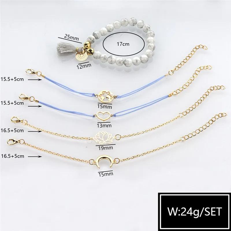 Ахмед 5 шт./компл. богемное сердце карта ладони лотоса браслет с Луной и браслеты