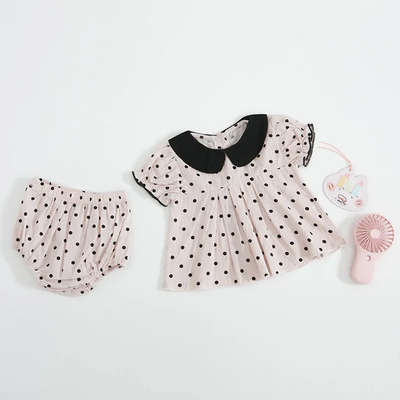 Summer New Arrival cute suit round collar puff sleeve two - pieces polka dots | Мать и ребенок