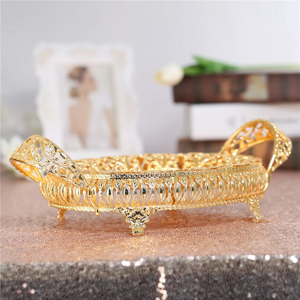 Золотая коробка для фруктов конфетная тарелка ретро металлический поддон