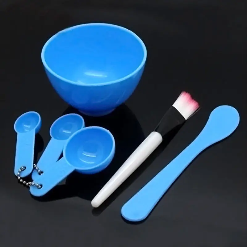 Синий Пластиковая маска для лица 4 в 1 DIY инструмент для смешивания чаши щетка ложка палка инструмент набор для ухода за лицом - Цвет: Синий