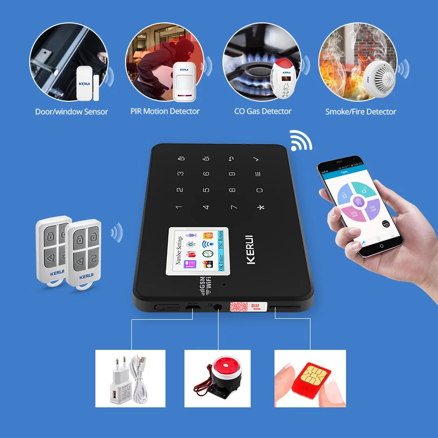 KERUI W18 Wi-Fi GSM система охранной сигнализации с автоматическим набором 6 обозначенных телефонов приложение управление настраиваемый детектор движения датчик охранной сигнализации