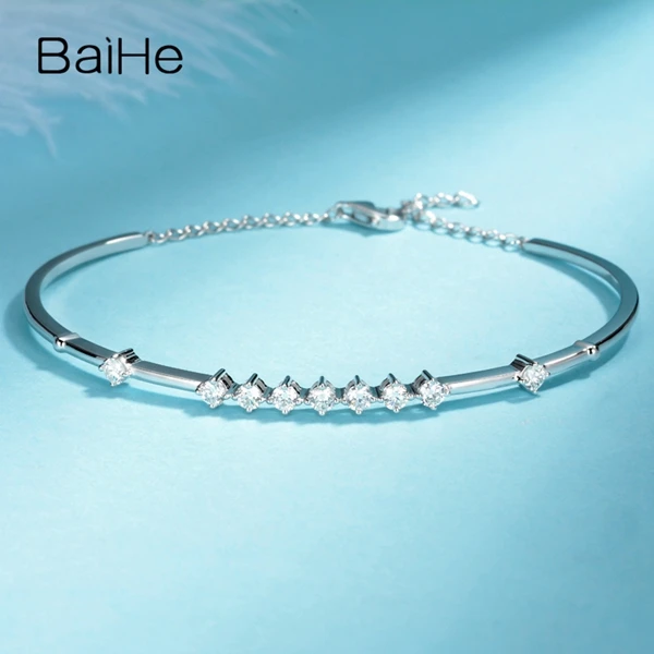 BAIHE, 14 к, белое золото, около 0.72CT, сертифицировано H/SI, настоящие натуральные бриллианты, обручение, для женщин, модный, ювелирный браслет