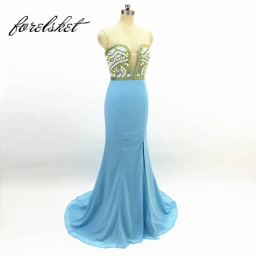 Русалка Выпускные платья 2020 Сплит Вечерние Милая Формальные с камнями Vestido De Festa