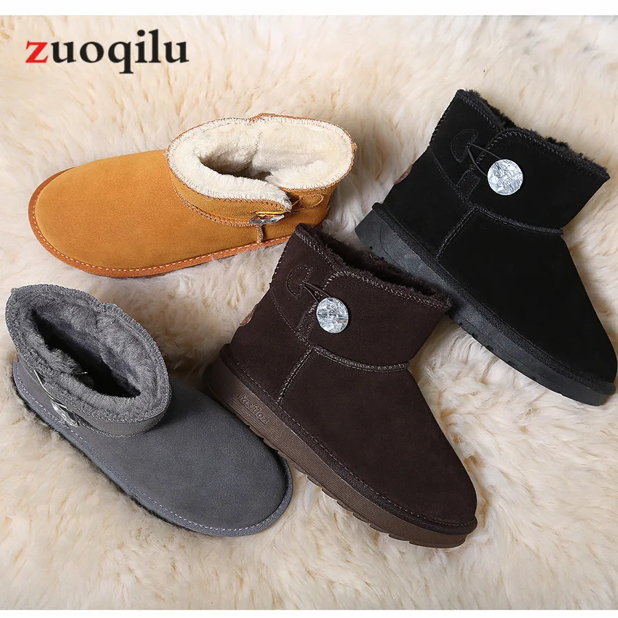 2018 New Winter Boots Leather Suede Snow Women Female Ankle Thick Warm Shoes Black | Обувь
