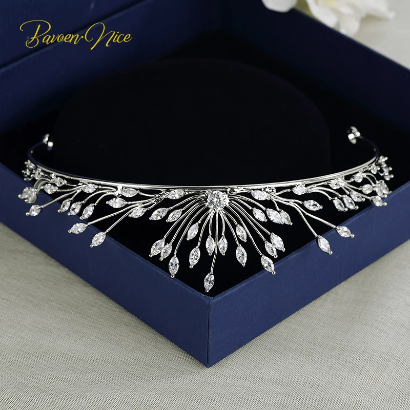 European Simple Leaves Zircon Bridal Hair Jewelry Crystal Bride Tiara Crowns Silver Wedding Accessories | Украшения и аксессуары