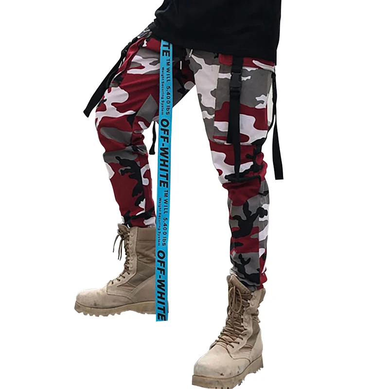 Multi Камуфляж Jogger брюки Pantalon Homme карго Pantolon ленты хип хоп Для мужчин Брюки