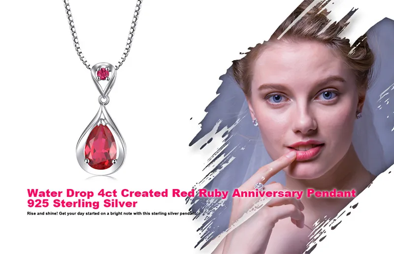JewelryPalace капли воды 4ct создан красный рубин кулон 925 пробы серебряные ожерелья для женщин модные украшения без цепи