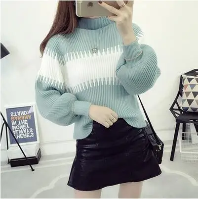 Sweaters Turtleneck Full Sleeve Regular Pullovers Lantern Geometric Standard Winter Women Fashion 2018 Casual | Женская одежда