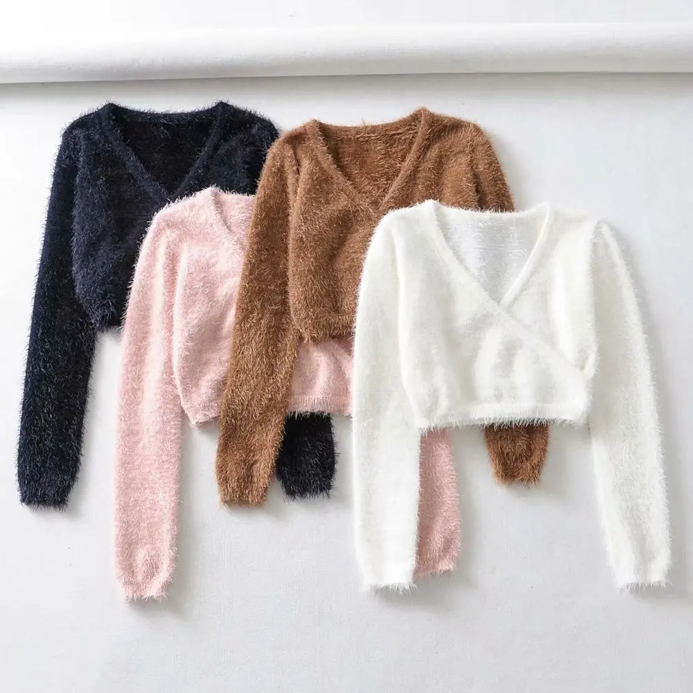 2018 Осень Зима с длинным рукавом V средства ухода за кожей шеи пуловеры для женщин