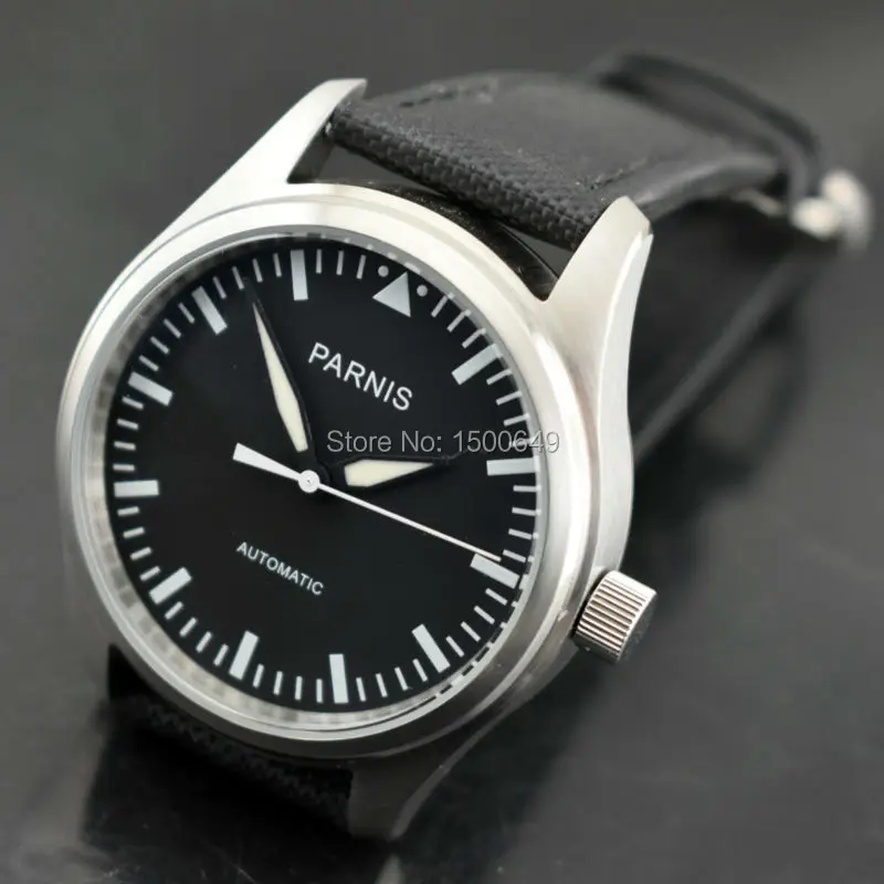 Мужские часы Parnis светящиеся из нержавеющей стали с черным циферблатом 42 мм|watch