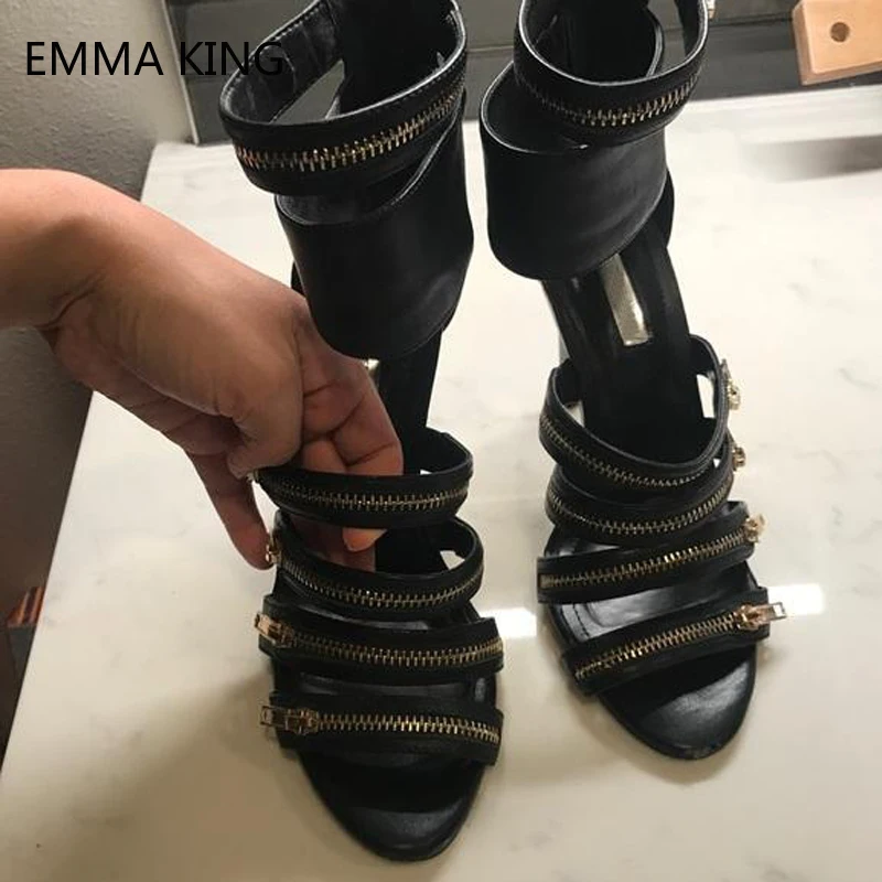 Модная женская обувь на молнии с открытым носком Sandalias Mujer высоком каблуке