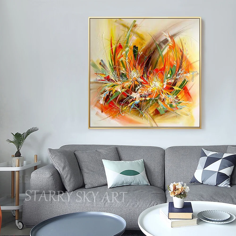 

Artist Hand-painted Colorful Abstract Flowers Oil Painting on Canvas Beautiful Colors Abstract Knife Flower Picture Oil Painting