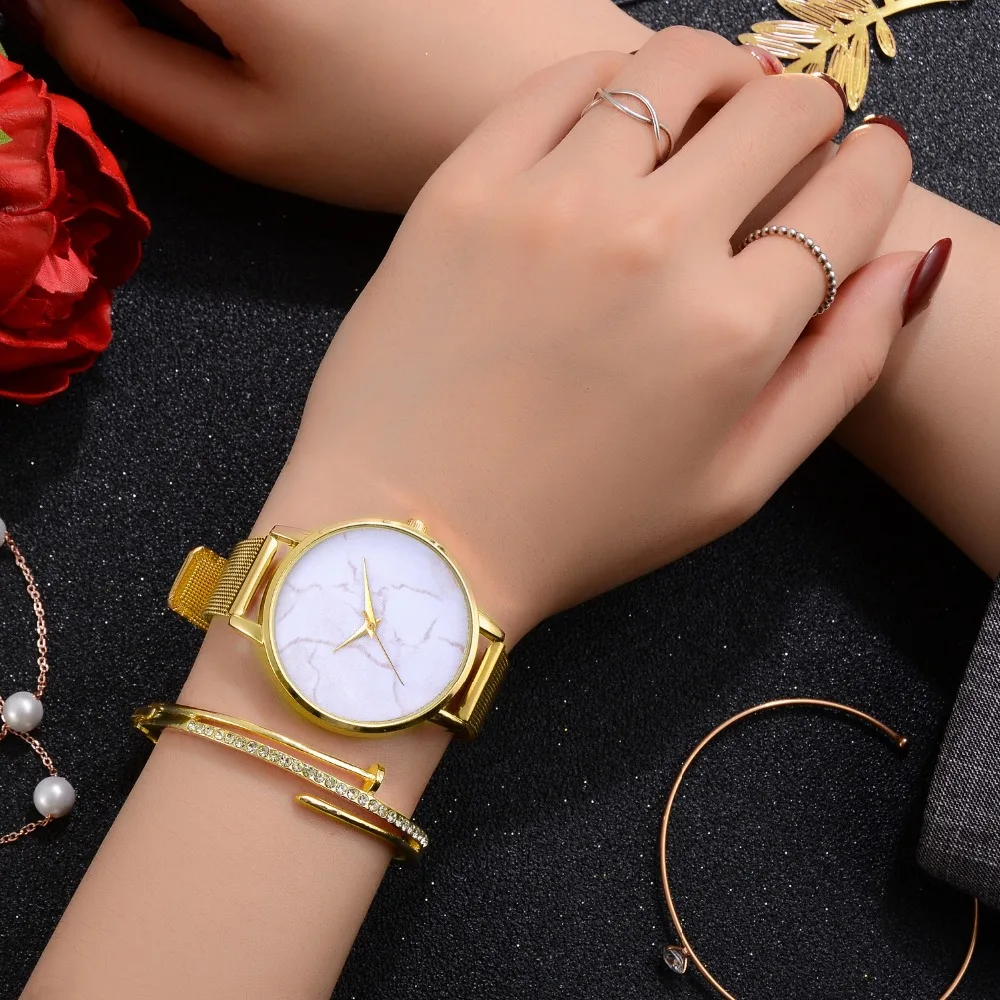 

Fashion casual marble large dial men's watch literary style wild quartz watch
