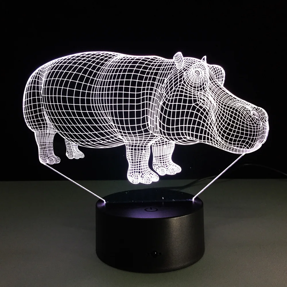 3D гиппопотамус светодиодный ночник 7 цветов Изменение как украшение дома