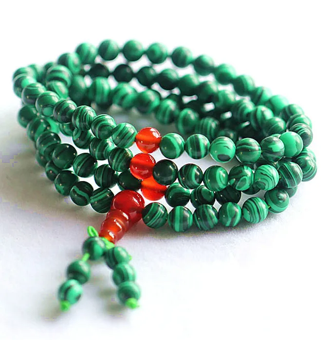 

BRO942 Buddhist 108 beads Malachite Meditation prayer beads Mala,6mm,natural stone bracelet,white lotus necklace