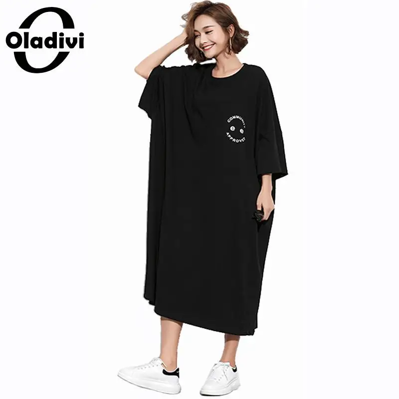 Женское свободное платье-туника Oladivi из хлопка с буквенным принтом большого