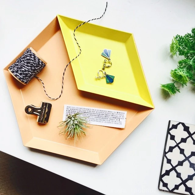 DIY многоугольник Настольный лоток для хранения скандинавские геометрические ромбические металлические шесть боковых тарелок поддон для хранения фруктов красочные