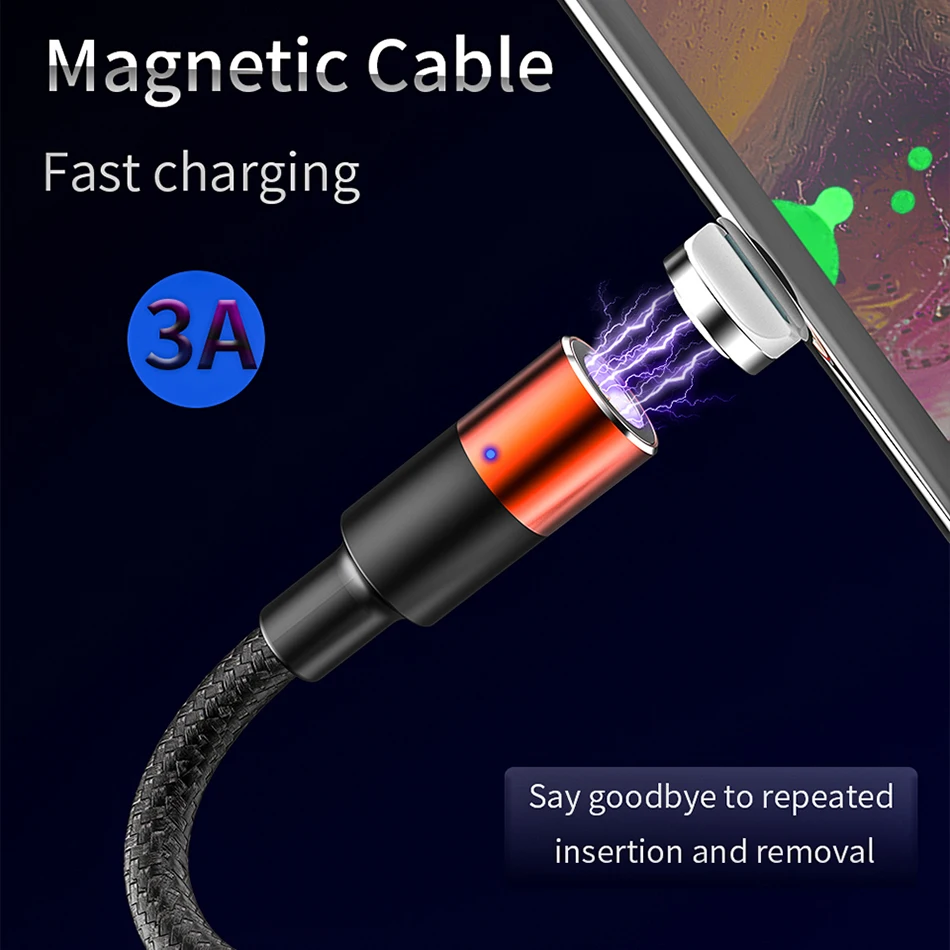 3A Magnetic Charge Cable Micro USB Cable For iPhone XR XS Max X Magnet Charger USB C Type C Cable LED Fast Charging Wire Cord