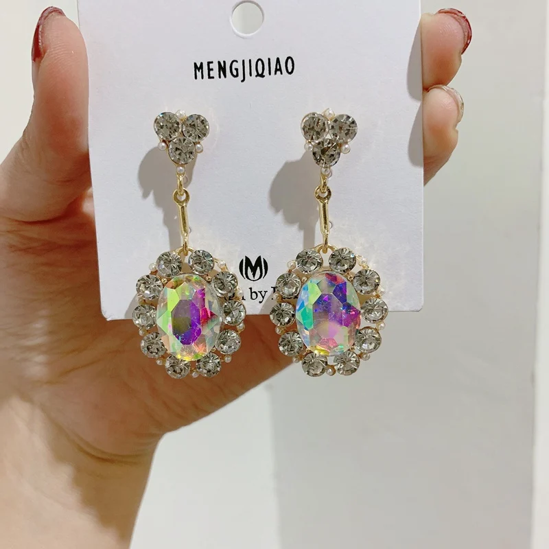 Bling-13 MENGJIQIAO корейские новые шикарные хрустальные серьги в форме сердца с длинной кисточкой для женщин элегантные жемчужные подвески ювелирные изделия - Окраска металла: Bling-13