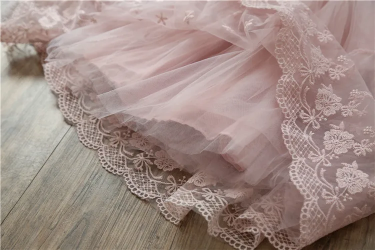 Children Clothes Girls Dress Spring 2022 Long Sleeve Lace Mesh Cotton Girl Pink Princess Ball Gown Kids 8 years old | Детская одежда и