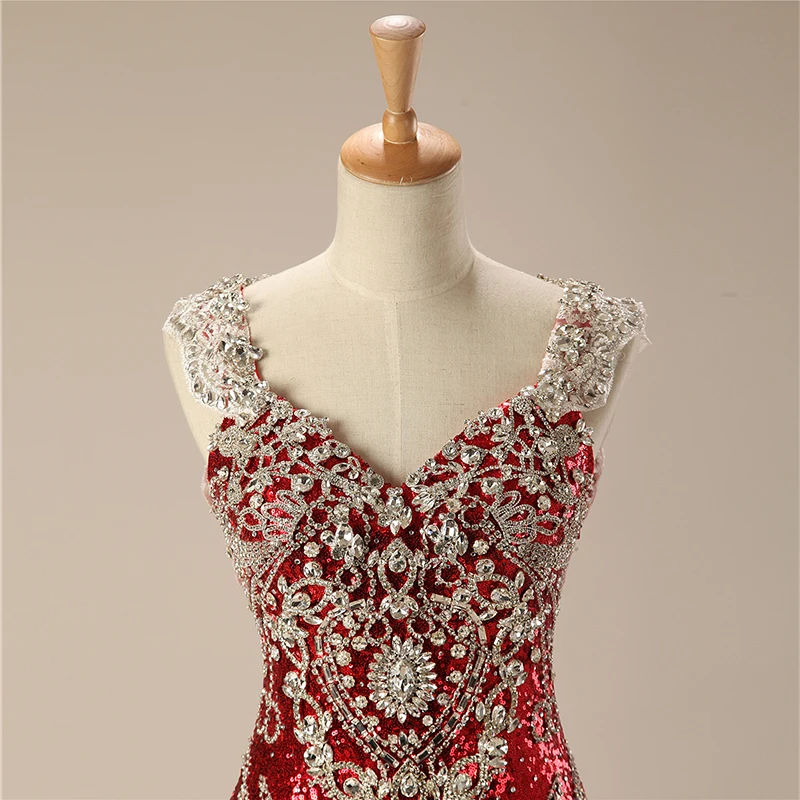 Роскошное длинное вечернее платье в арабском стиле 2018 Русалка v-образный вырез