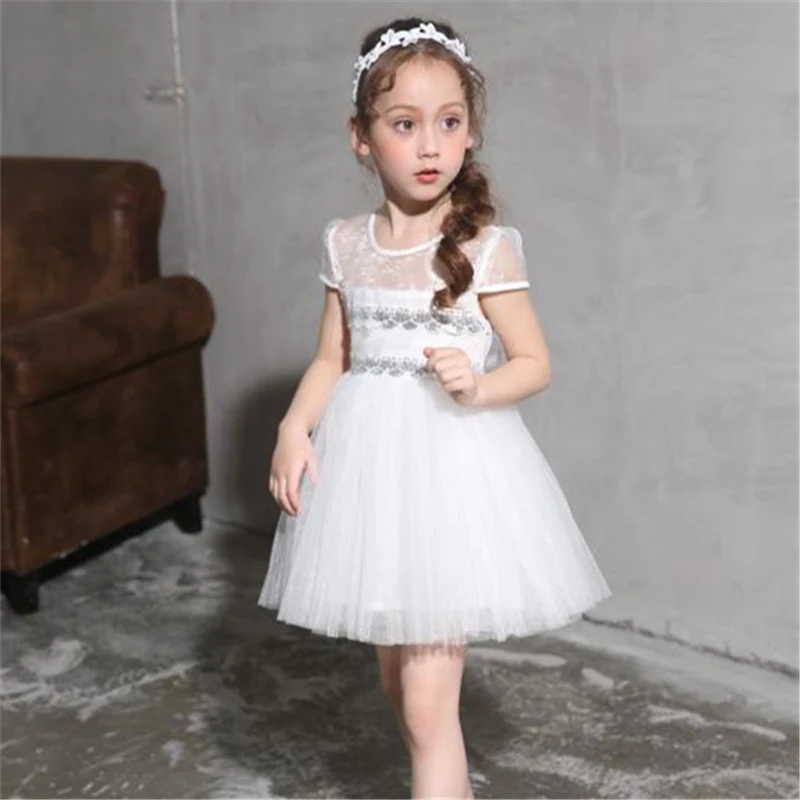 2017 летние платья для девочек белое Цветочное платье с лепестками пышное