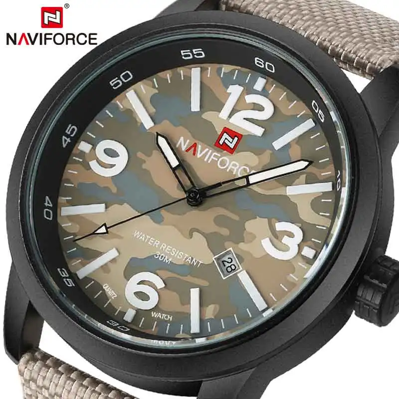 NAVIFORCE мужские роскошные спортивные и фирменные часы военные Кварцевые