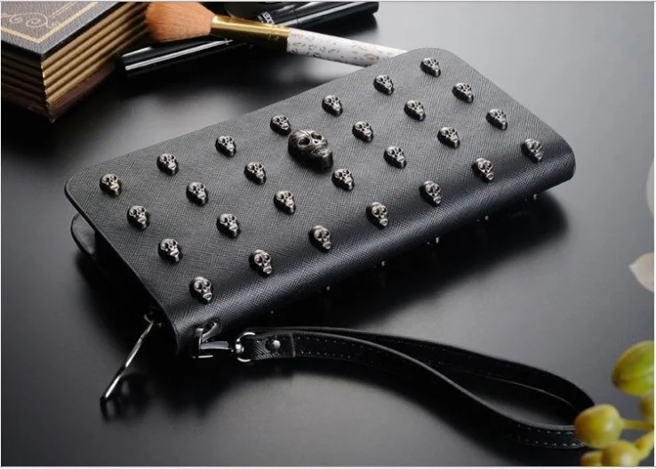 2016 Мода Женщины Черепа Кошельки Дамы Напульсники Сумки Длинные женщины