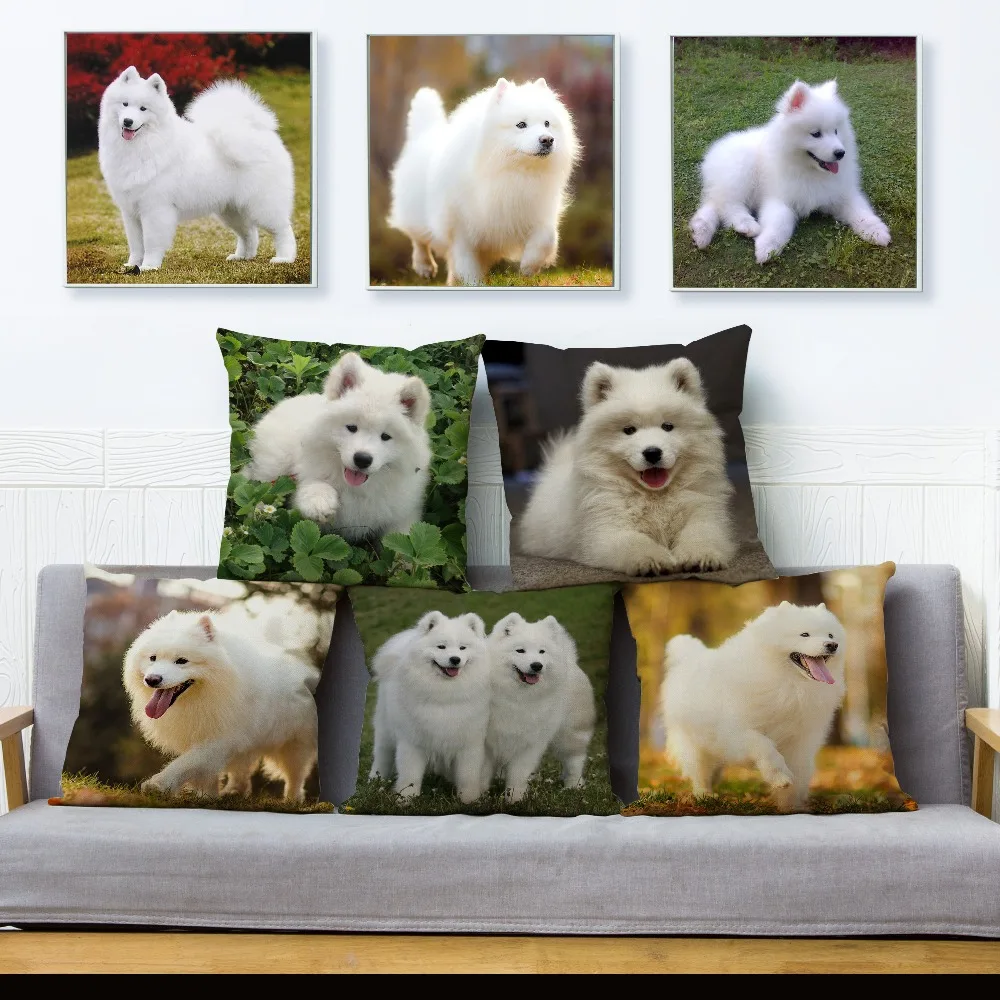 Милый Сибирь самоед декоративная наволочка для подушки 45*45 см на подушку льняная