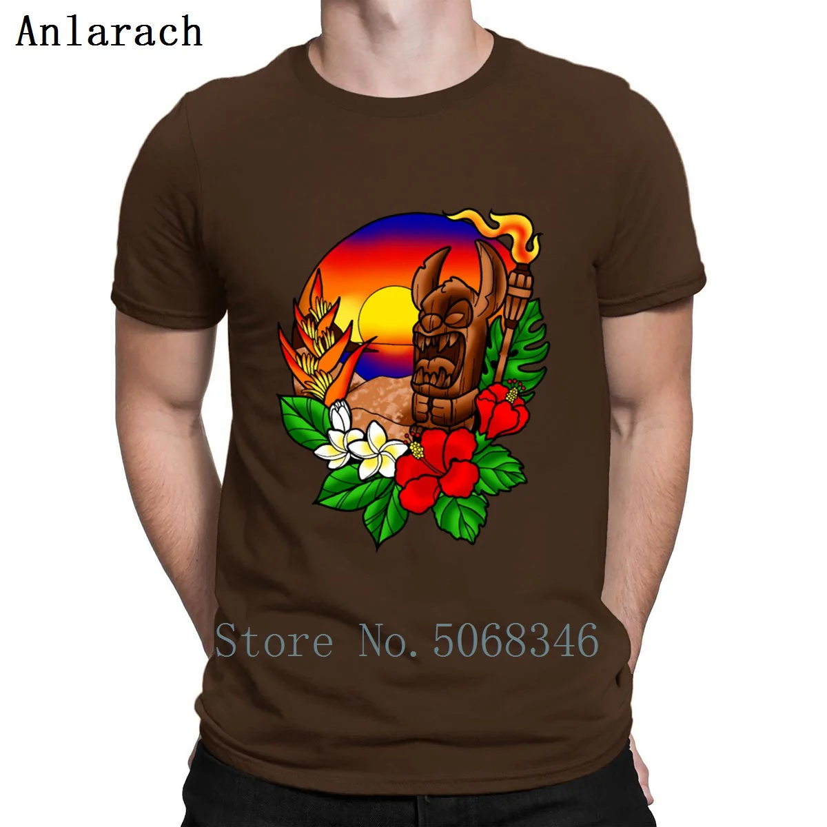 Футболка с принтом Sunset Tiki Stitch весенне-осенний хлопковый костюм стандартный