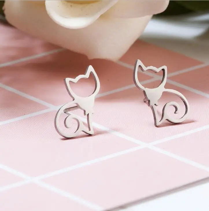 Модные милые миниатюрные серьги-гвоздики в виде кота минималистичные Милые