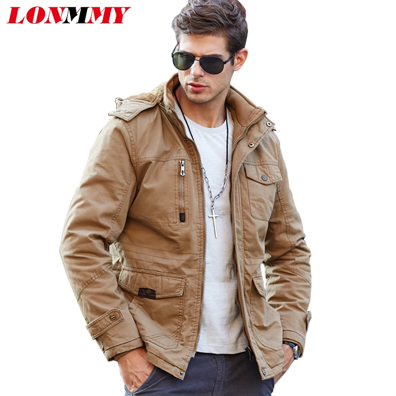 LONMMY 2019 Winter Army jackets mens coats Hooded Thick Velvet Cotton Military jacket for men coat Brand clothing men's | Мужская