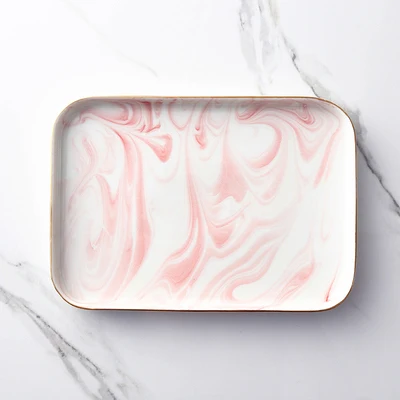 pink 25.5x18.2cm Мраморный квадратные керамические пластины дома посуда тарелка для стейка поднос, тарелка для фруктов и тарелка посуда для десерта, завтрака тарелка для торта - Цвет: pink 25.5x18.2cm
