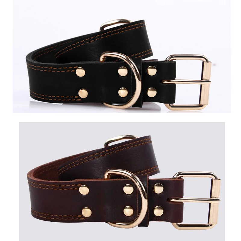 Прочные кожаные ошейники для домашних животных ожерелье из натуральной воловьей