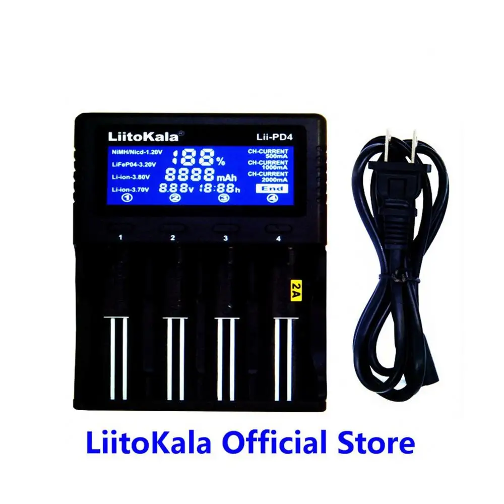 Liitokala Lii-PD4 18650 ЖК-дисплей зарядное устройство 26650 21700 14500 10440 4 слота NiMH Li-Ion Smart
