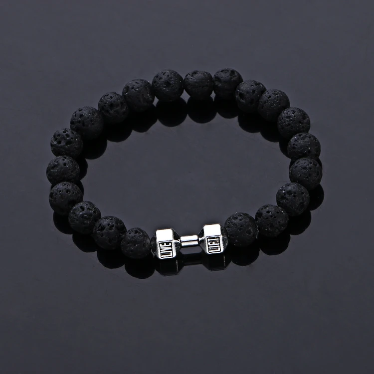 2016 унисекс браслет с натуральными камнями Live Lift гантелей Lava beads фитнес