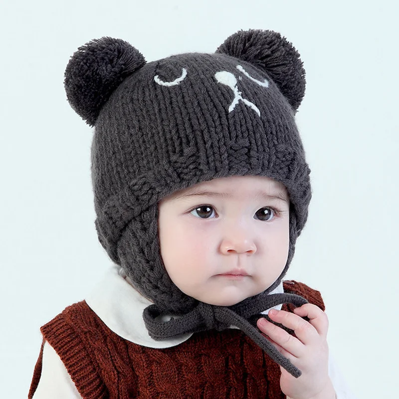 Baby Winter Knitted Bear Ear Pompom Beanies Toddler Beanie Earmuffs Hats Caps Warm Crochet Bonnet Gorros Para Bebe Stuff X | Детская