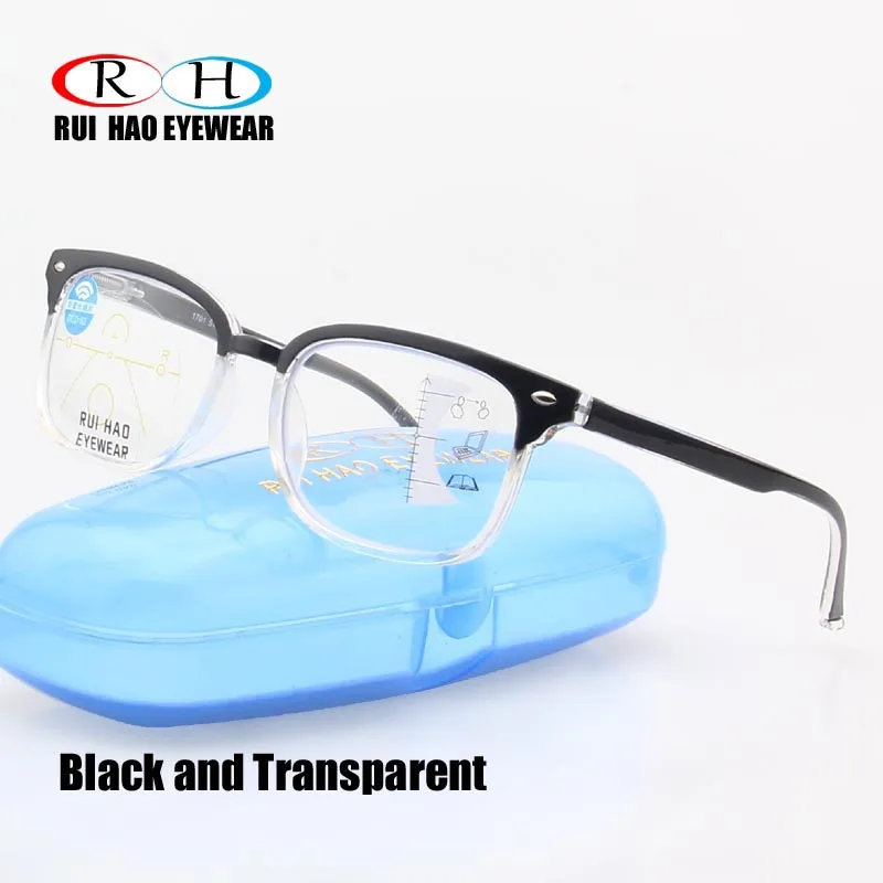 Black Transparent Прогрессивные очки, Мультифокальные очки для чтения, очки для дальнозоркости, оправа для очков унисекс - Цвет оправы: Black Transparent