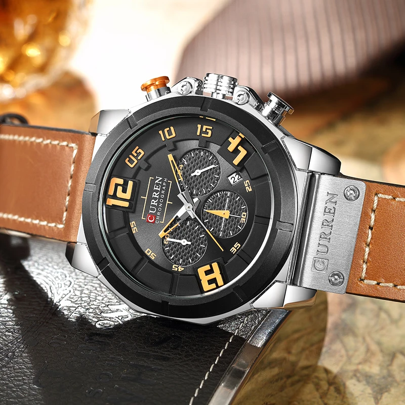CURREN 8287 мужские часы Топ бренд класса люкс Хронограф Кварцевые 24 часа дата