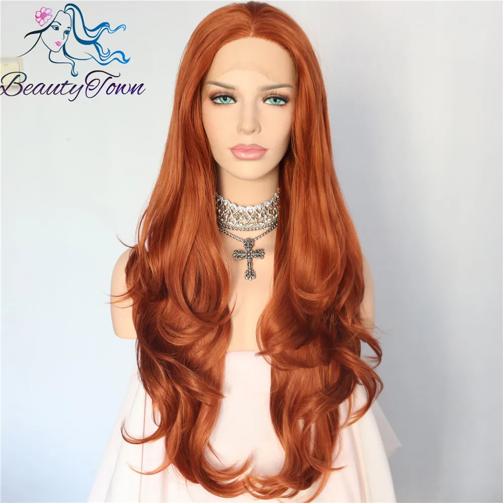 BeautyTown оранжевый красный цвет Glueless термостойкие 150% плотность ручной шнуровки часть Маскарад ежедневно Синтетические Кружева передние парики