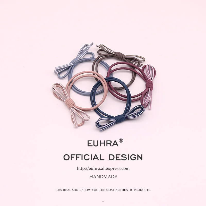 EUHRA 5 Colors Elastic Basic Simple Bow Two-Color Mixing For Women Hair Band Kid Children Rubber Band High Elasticity