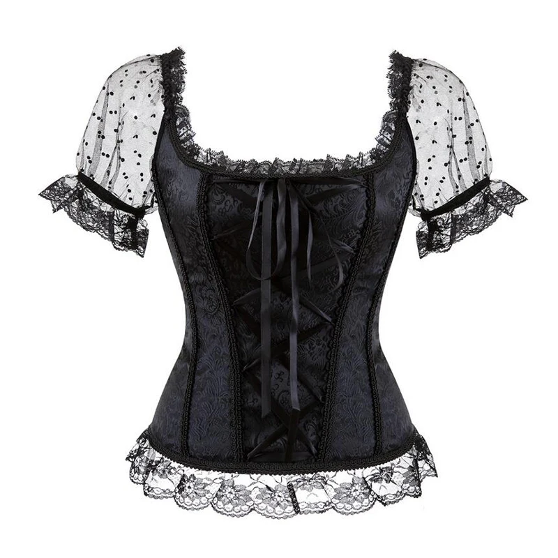 Woman Vintage Gothic Victorian Blouse 2020 Lolita Elastic Black White Top Steampunk 6XL Plus Size Women Clothing Summer Shirt