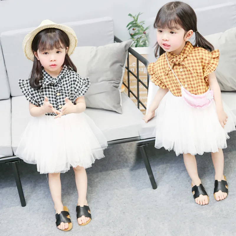 2018 летние новые детское платье Корейская версия цветочный плед для девочек луна