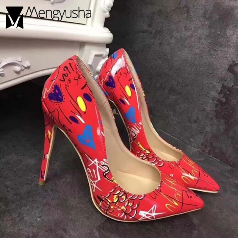 Туфли лодочки женские с принтом граффити Офисная модная классическая обувь