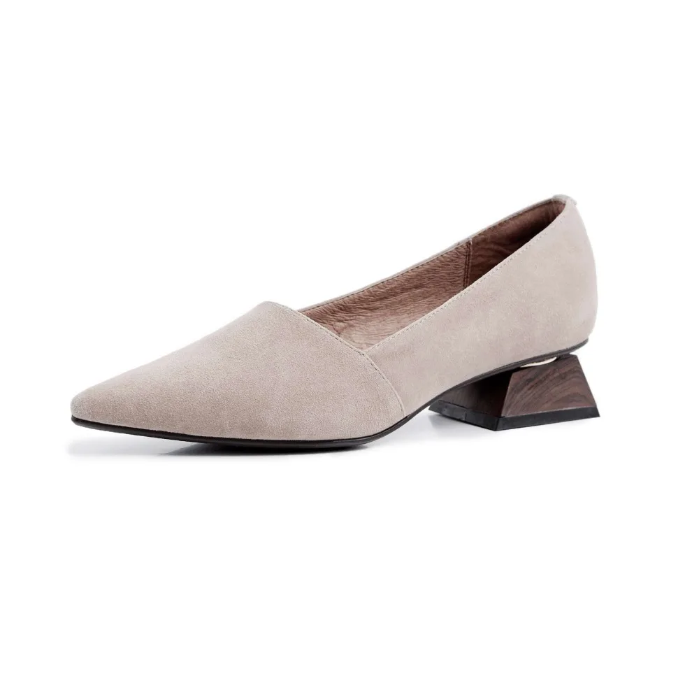 Krazing Pot European popular concise pumps genuine leather block low heels slip on solid vintage pointed toe clubwear shoes L25