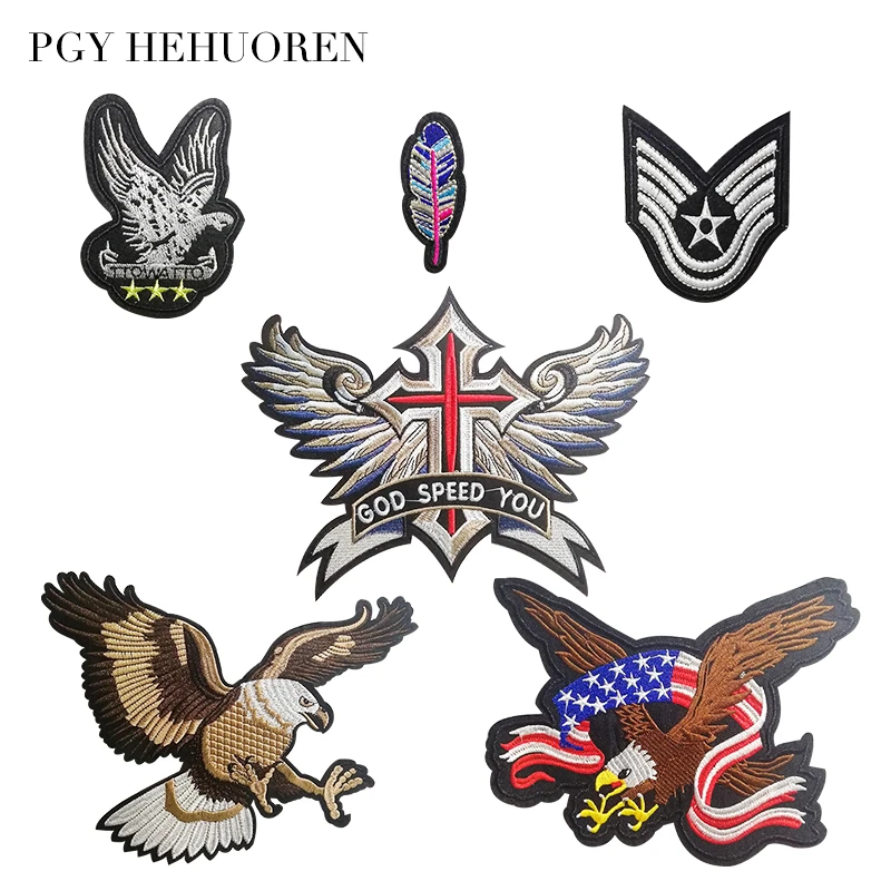 

PGY Wings Eagle Feather Embroidered Biker Patches For Jeans Men Jacket Clothing Punk Style Patch Stickers On Motorcycle Parches