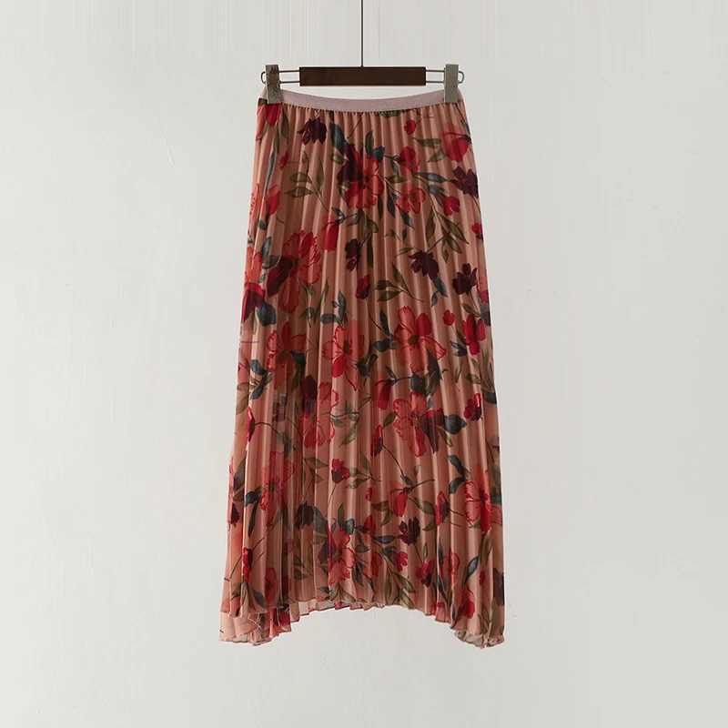 2019 новый летний Винтаж принт Шифоновая юбка Для женщин Элегантный Высокая талия
