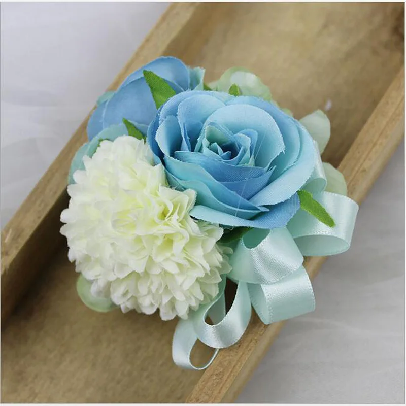 

10Pcs/Lot New White add Blue Rose Corsage&Wrist Flowers Groomsman Article Flowers Wedding Party Decorative Corsage Wrist Flowers